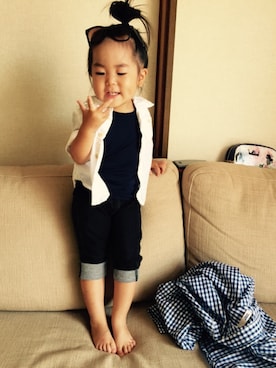 「babyGAP（babyGAP）のアイテム（シャツ/ブラウス、ホワイト系）」を使った、RICOMARUさん（キッズ・90cm）の秋コーディネート