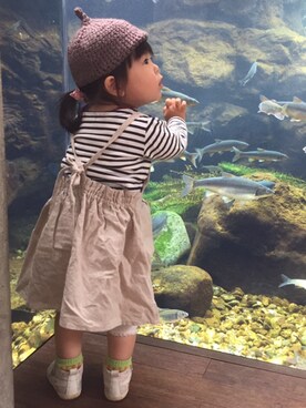 「Handmade（ハンドメイド）のアイテム（ワンピース、ベージュ系）」を使った、RICOMARUさん（キッズ・90cm）の秋コーディネート