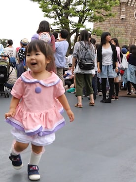 「Handmade（ハンドメイド）のアイテム（ワンピース、ピンク系）」を使った、RICOMARUさん（キッズ・90cm）の秋コーディネート