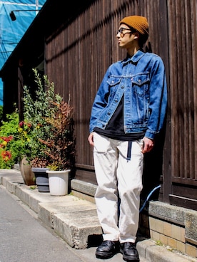 「アイテム（デニムジャケット）」を使った、林 大樹 PERCUTさん（メンズ・170cm）の春コーディネート