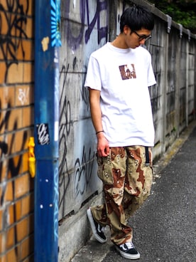 「アイテム（カーゴパンツ）」を使った、林 大樹 PERCUTさん（メンズ・170cm）の春コーディネート