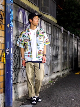 「アイテム（サンダル）」を使った、林 大樹 PERCUTさん（メンズ・170cm）の春コーディネート