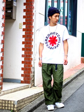 「アイテム（カーゴパンツ）」を使った、林 大樹 PERCUTさん（メンズ・170cm）の春コーディネート