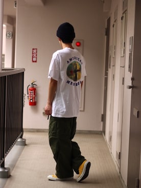 「アイテム（カーゴパンツ）」を使った、林 大樹 PERCUTさん（メンズ・170cm）の夏コーディネート