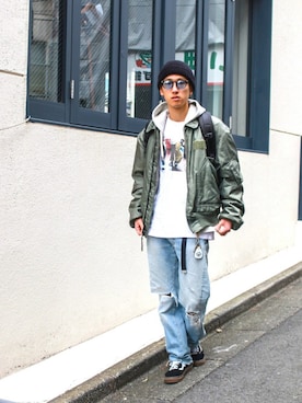 「Supreme （シュプリーム）のアイテム（Tシャツ/カットソー）」を使った、林 大樹 PERCUTさん（メンズ・170cm）の秋コーディネート