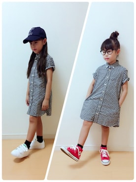 「無印良品（ムジルシリョウヒン）のアイテム（シャツワンピース）」を使った、にこり☺︎さん（キッズ・110cm）の秋コーディネート