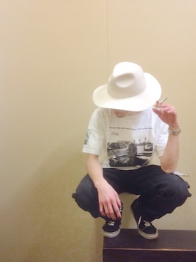 「MOUSSY（マウジー）のアイテム（帽子）」を使った、ブルさん（メンズ・170cm）の春コーディネート
