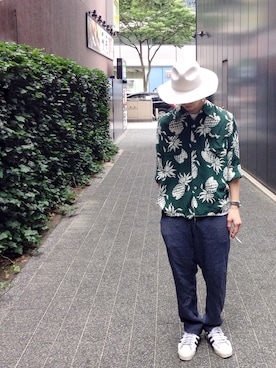 「MOUSSY（マウジー）のアイテム（帽子）」を使った、ブルさん（メンズ・170cm）の夏コーディネート
