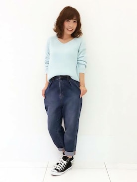 「マムジーンズ」｜ami hagiwaraさん（レディース・155cm）の冬コーディネート