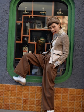 「ノーカラージャケット」｜「アイテム（その他アウター）」を使った、仲西さほみさん（レディース・156cm）の秋コーディネート