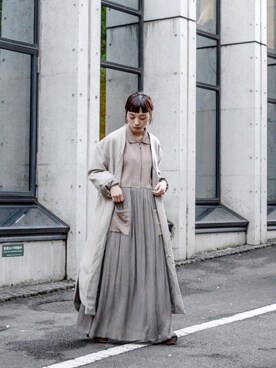 「no brand（ノーブランド）のアイテム（ワンピース）」を使った、仲西さほみさん（レディース・156cm）の秋コーディネート