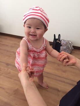 「PETIT BATEAU（プチバトー）のアイテム（ニットキャップ/ビーニー）」を使った、accoさん（キッズ・70cm）の夏コーディネート