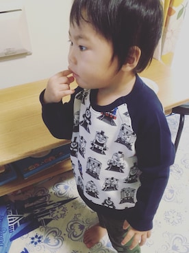 「アイテム（ロンパース、グリーン系）」を使った、ゆうちゃんさん（キッズ・90cm）の秋コーディネート