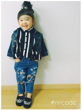 「アイテム（シャツワンピース）」を使った、ririsanさん（キッズ・90cm）の冬コーディネート