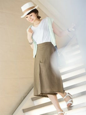 「アイテム（ハット、イエロー系）」を使った、nano・universe lady's　STAFFさん（レディース・162cm）の春コーディネート