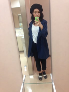 「学校」｜「アイテム（ハンチング/ベレー帽）」を使った、Harumi  Okawaさん（レディース・162cm）の秋コーディネート