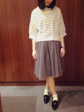 「GreadyBrilliantのアイテム（Tシャツ/カットソー、ホワイト系）」を使った、izumiiさん（レディース）の春コーディネート