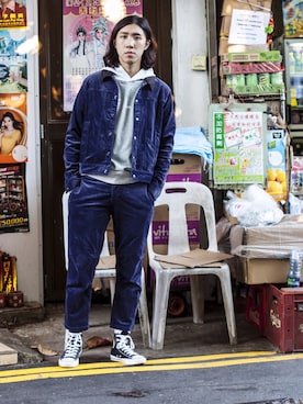 「blue」｜「アイテム（ブルゾン）」を使った、CHAPCHIMSIさん（メンズ・178cm）の冬コーディネート
