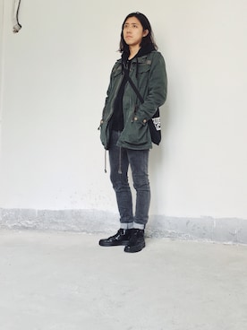 「oversize」｜「アイテム（ミリタリージャケット）」を使った、CHAPCHIMSIさん（メンズ・178cm）の冬コーディネート