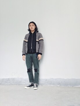 「gray」｜「アイテム（ブルゾン）」を使った、CHAPCHIMSIさん（メンズ・178cm）の冬コーディネート