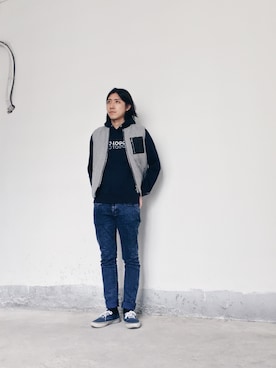 「blue」｜「アイテム（その他アウター）」を使った、CHAPCHIMSIさん（メンズ・178cm）の冬コーディネート