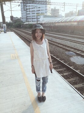 「blue」｜「アイテム（モカシン/デッキシューズ）」を使った、Shan33さん（レディース・155cm）の夏コーディネート