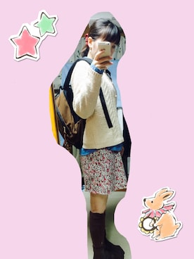 「花柄 スカート」｜「アイテム（アクセサリー）」を使った、しずかさん（レディース・154cm）の秋コーディネート