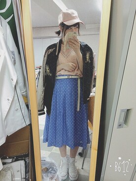 「AS KNOW AS PINKY（アズノゥアズピンキー）のアイテム（帽子）」を使った、mmmさん（レディース・163cm）の春コーディネート