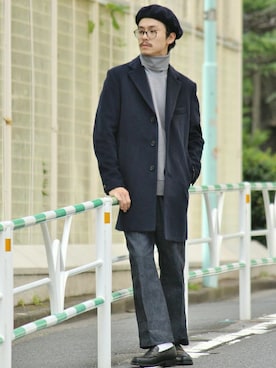 「アイテム（チェスターコート）」を使った、KENTAさん（メンズ・173cm）の夏コーディネート