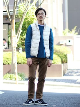 「417 EDIFICE（フォーワンセブンエディフィス）のアイテム（ダウンベスト）」を使った、KENTAさん（メンズ・173cm）の秋コーディネート