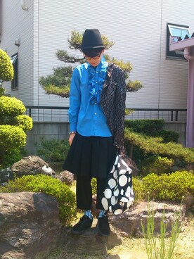 「BLACK COMME des GARCONS（ブラックコムデギャルソン）のレース燕尾ジャケット（テーラードジャケット、ブラック系）」を使った、じーこむさん（メンズ・177cm）の春コーディネート