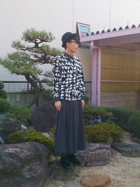 「BLACK COMME des GARCONS（ブラックコムデギャルソン）のblack抽象文字ブラウス（シャツ/ブラウス、ブラック系）」を使った、じーこむさん（メンズ・177cm）の秋コーディネート