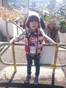 「One deux boo（ワンドゥーブー）のアイテム（ジャケット/アウター）」を使った、touma_mamaさん（キッズ・100cm）の冬コーディネート