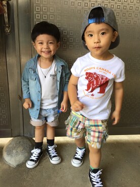 「アイテム（カーゴパンツ、イエロー系）」を使った、瑋苓 羅さん（キッズ・90cm）の夏コーディネート