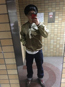 「アイテム（その他アウター、ゴールド系）」を使った、degucchanさん（メンズ・174cm）の冬コーディネート