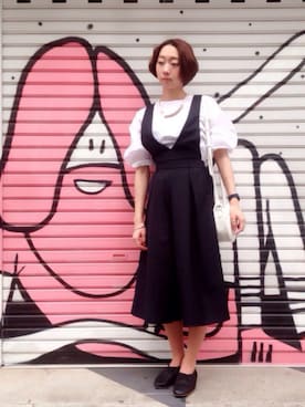 「ハイウエスト」｜「アイテム（つなぎ/オールインワン）」を使った、ねっこさん（レディース・160cm）の春コーディネート