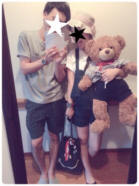 「MOUSSY（マウジー）のアイテム（サロペット/オーバーオール）」を使った、RIIE☺︎さん（レディース・155cm）の夏コーディネート