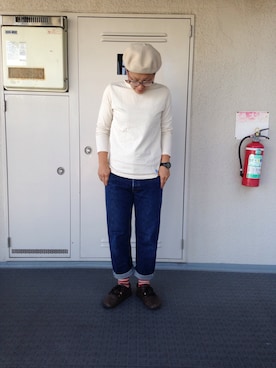 「ボーダーソックス」｜「アイテム（ハンチング/ベレー帽）」を使った、Chi-☆さん（レディース・166cm）の秋コーディネート