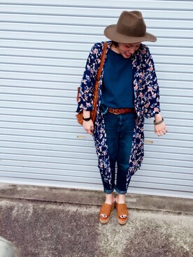 「GLOBAL WORK（グローバルワーク）のフェルトロングブリムハット/705078（ハット）」を使った、RISAさん（レディース・155cm）の夏コーディネート