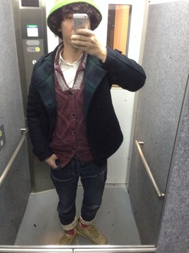 「BEAMS（ビームス）のアイテム（ピーコート）」を使った、もじゃさん（メンズ・176cm）の冬コーディネート