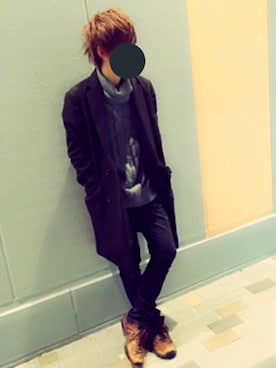 「Yohji Yamamoto（ヨウジヤマモト）のアイテム（チェスターコート）」を使った、千波康太郎さん（メンズ・175cm）の秋コーディネート