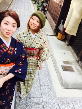 「アイテム（浴衣、グリーン系）」を使った、ゆっきーさん（レディース・153cm）の秋コーディネート