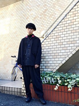 「Y's（ワイズ）のアイテム（スラックス）」を使った、KULO さん（メンズ・183cm）の冬コーディネート