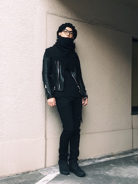 「BLK DNM（ブラックデニム）のアイテム（パンツ）」を使った、KULO さん（メンズ・180cm）の冬コーディネート