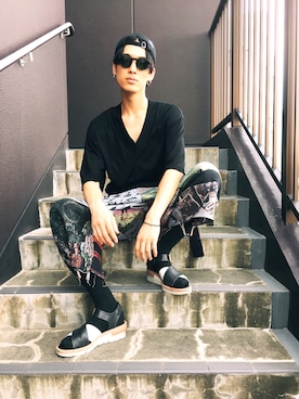 「MYne（マイン）のアイテム（キャップ）」を使った、KULO さん（メンズ・180cm）の夏コーディネート