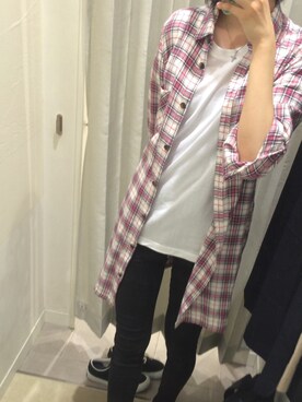 「フランネルシャツ」｜「アイテム（ワンピース/ドレス）」を使った、くま。さん（レディース・174cm）の秋コーディネート