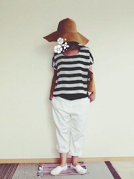 「マリンコーデ」｜「アイテム（その他シューズ）」を使った、sanauさん（レディース・156cm）の夏コーディネート