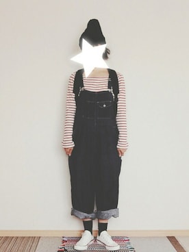 「45R」｜「アイテム（サロペット/オーバーオール）」を使った、sanauさん（レディース・156cm）の秋コーディネート