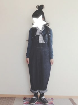 「45R」｜「アイテム（サロペット/オーバーオール）」を使った、sanauさん（レディース・156cm）の冬コーディネート