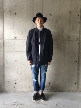 「orslow」｜「アイテム（ステンカラーコート）」を使った、daikiさん（メンズ・180cm）の夏コーディネート